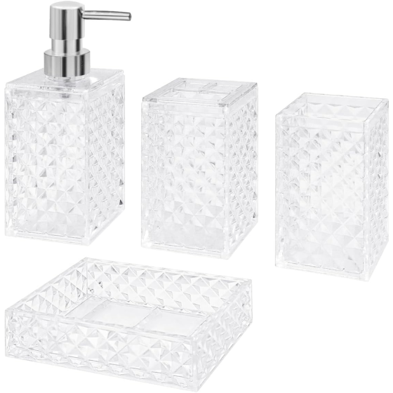Набор аксессуаров 4в1 для ванной и душа, дозатор для мыла, мыльница, стаканы,материал акрил стаканы,прозрачный Каменец-Подольский