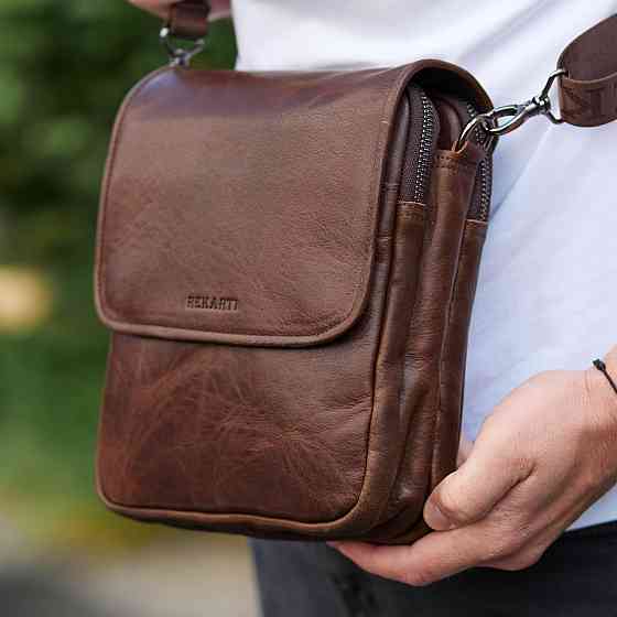 Мужская барсетка Tiding Bag с клапаном через плечо (24 х 20 х 6 см) с гладкой кожи (Коричневый) Винница