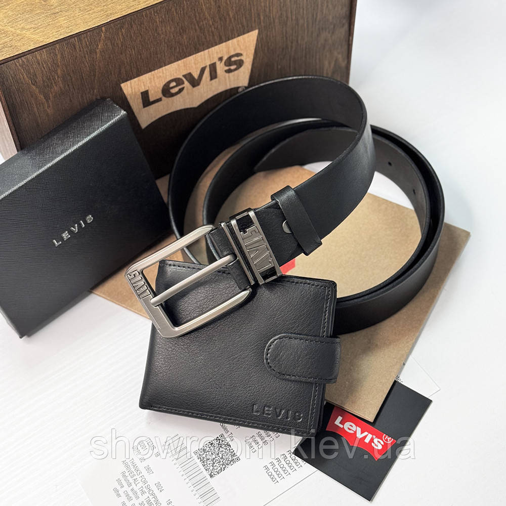 Мужской подарочный набор ремень и портмоне в деревянной коробке Levis (518) Киев - изображение 10