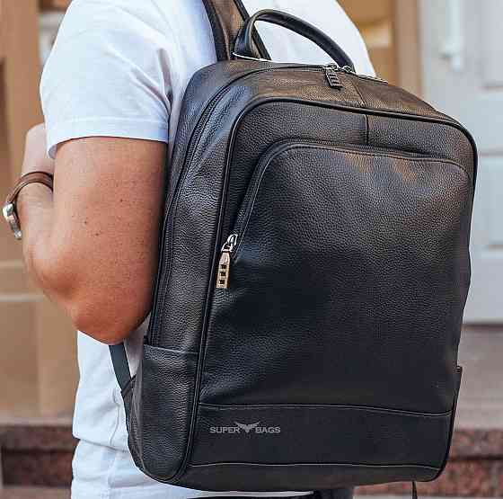 Чоловічий рюкзак шкіряний міський для ноутбука чорний Tiding Bag B2-884371A Кам'янське