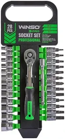 Професійний набір торцевих головок з тріскачкою WINSO PRO, 1/4", 72 зубці, Cr-V, 28 шт (904028) Ковель