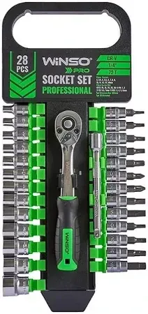 Професійний набір торцевих головок з тріскачкою WINSO PRO, 1/4", 72 зубці, Cr-V, 28 шт (904028) Ковель - фото 1
