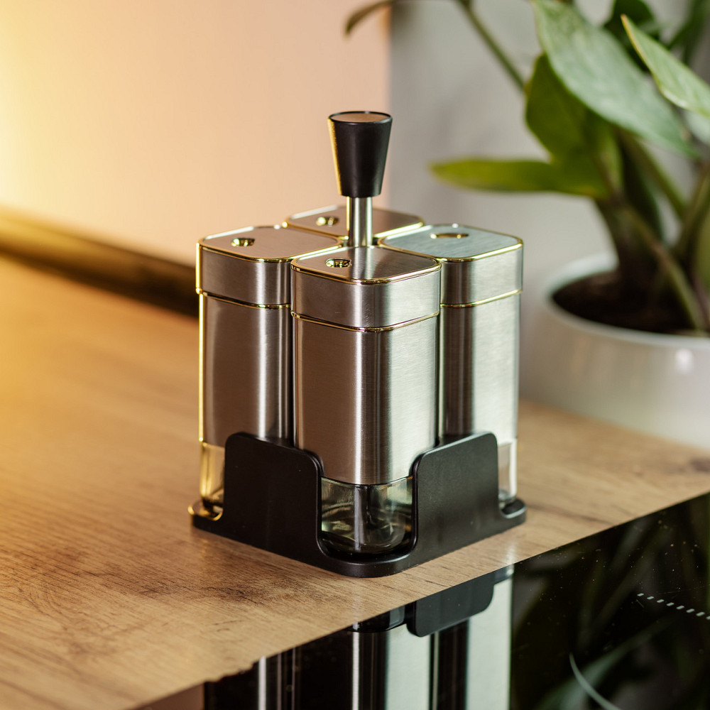 Yiwu Набір ємностей для спецій 4 шт на підставці 120 мл Хром HP-1318 Киев - изображение 7