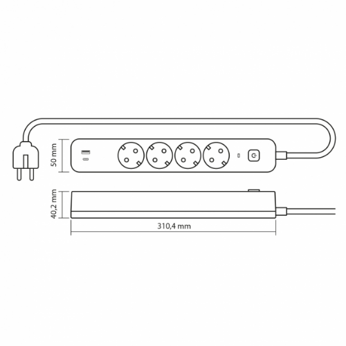 Мережевий подовжувач із заземленням 4 розетки/1USB-A/1Type-C 3м з кнопкою білий VF-PD43G1QC1PD-W Oncord Videx Житомир