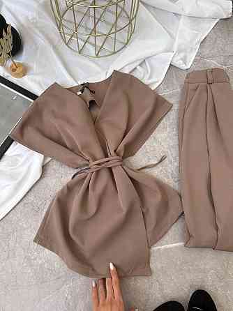 Жіночий базовий брючний костюм-двійка з креп костюмки Моко, 46/48 Одеса