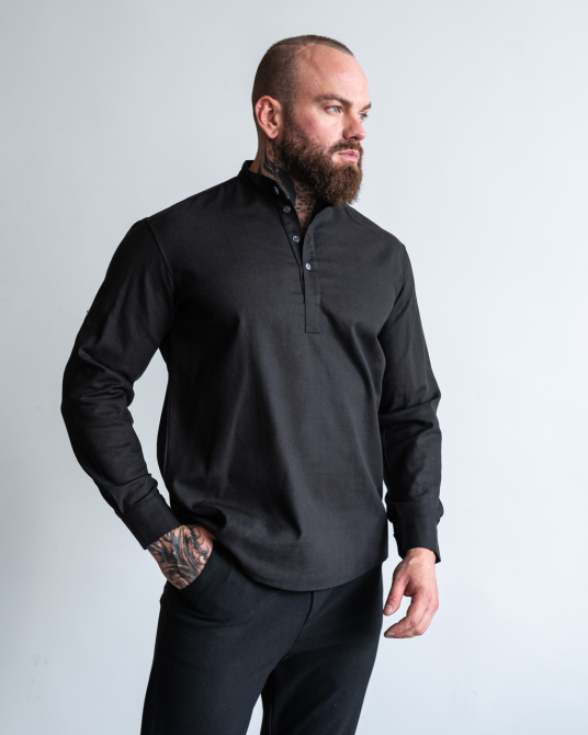 Сорочка чоловіча льон довгий рукав Чорний M Харків - фото 5