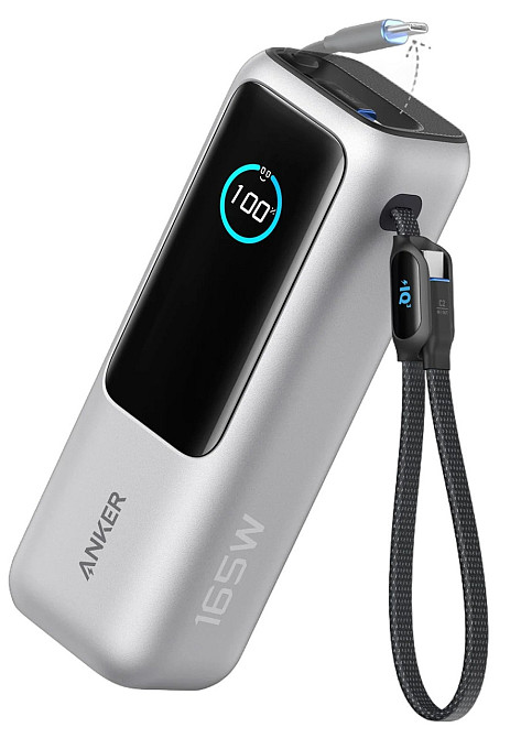 Портативний зарядний пристрій Anker 25000 mAh 165W PD Built-In Double USB-C Cables Silver (7160683) Київ - фото 1