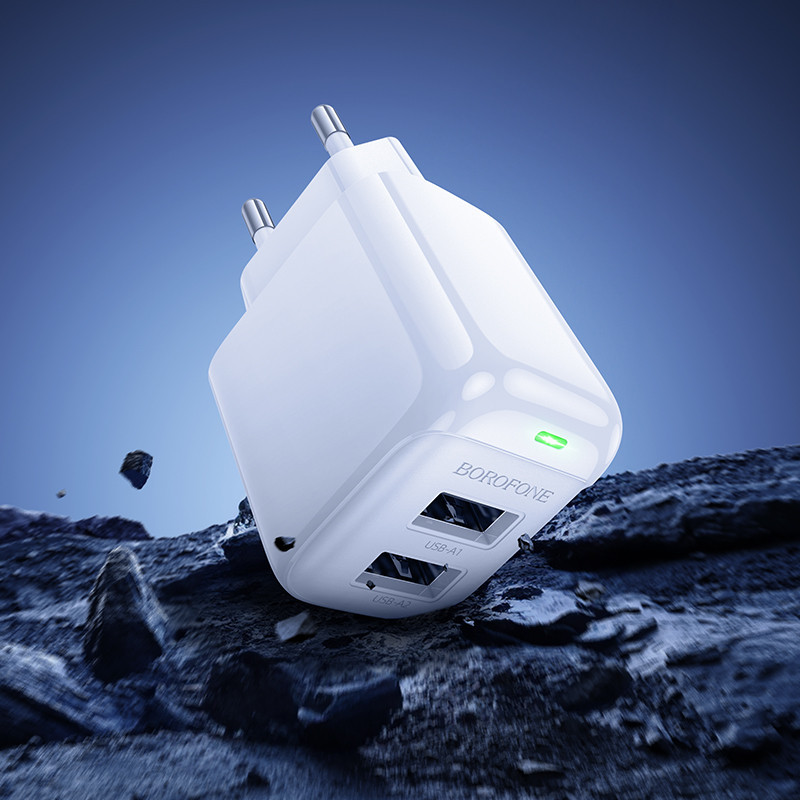 Сетевое зарядное устройство с кабелем BOROFONE BAS41A Potential dual-port charger set (iP) White Киев - изображение 9