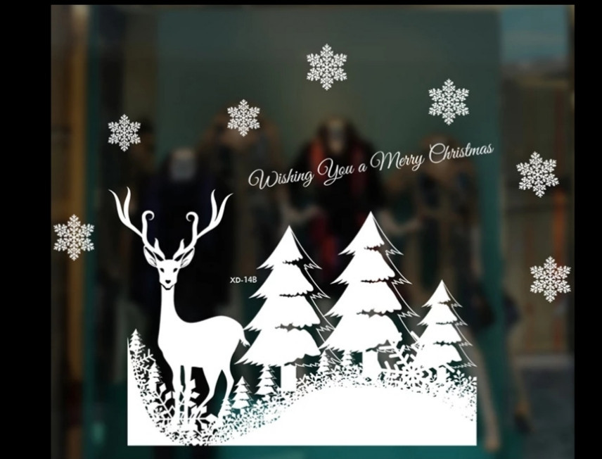 Новорічні наклейки сніжинки та олень - розмір стікера 50*70см, силікон Київ - фото 1