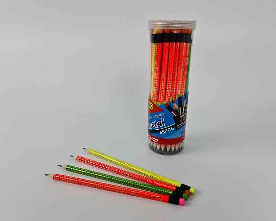 Олівець графітний з ластиком НВ №HW-018+031 неоновий трикутний корпус в банку 48 штук Харків