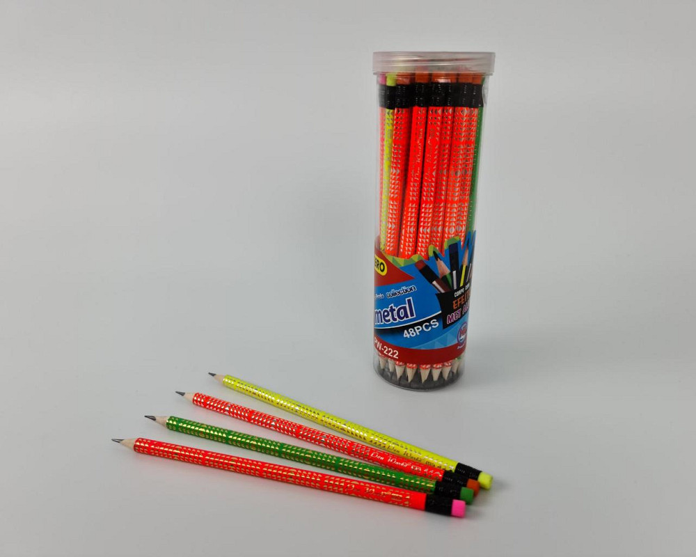 Олівець графітний з ластиком НВ №HW-018+031 неоновий трикутний корпус в банку 48 штук Харків - фото 3