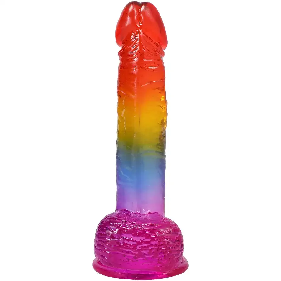 Фалоімітатор Doc Johnson Crystal Jellies - Realistic cock with balls 8.5 Inch - Rainbow Львів - фото 3