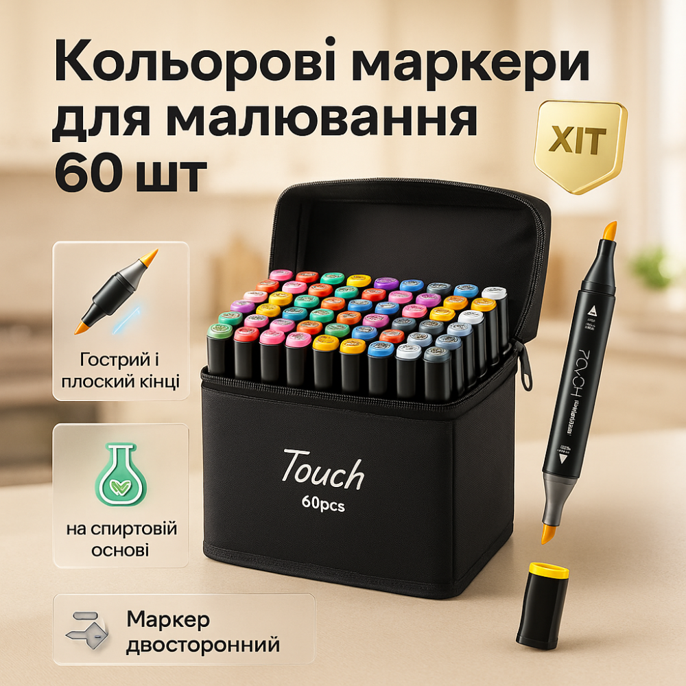 Маркеры с двойным наконечником для рисования 60 шт, Комплект двухсторонних маркеров UO-70 Львов - изображение 20