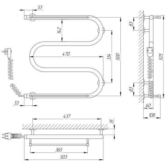 Сушарка для рушників Laris Змійовик 25 РС3 500Х500 Е з полицями (ліве підкл.) Київ