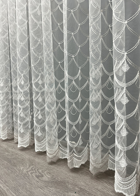 Тюль фатин з вишивкою та люрексом колір молочний з пудровим 2013т Київ - фото 5