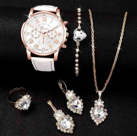 Подарочный набор для женщин: наручные часы, браслет, кольцо, ожерелье и серьги - без подарочной коробки Киев