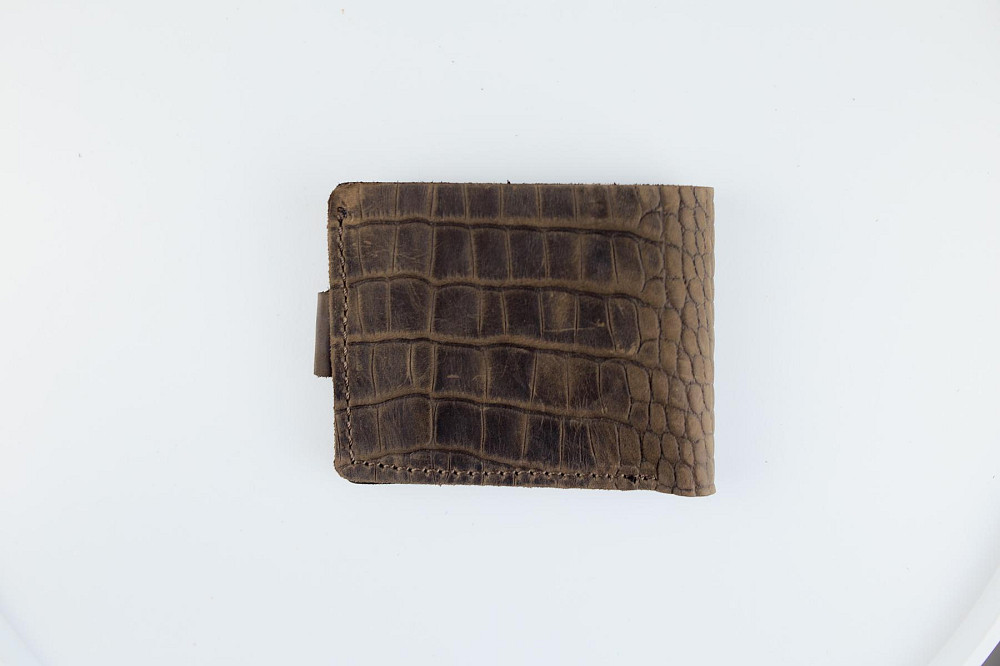 Класичний гаманець Skill із натуральної шкіри Crazy Horse тиснення крокодил SH116 (Темно-коричневий) Суми - фото 4