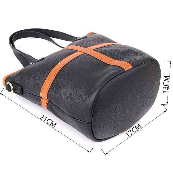 Жіноча шкіряна сумка з коричневою вставкою на лицьовій стороні Vintage 22997 Чорний Київ