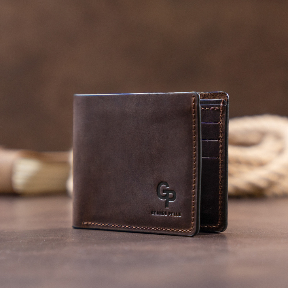 Тонке горизонтальне портмоне Cardi без застібки в матовій шкірі GRANDE PELLE 11310 Коричневе Київ - фото 8