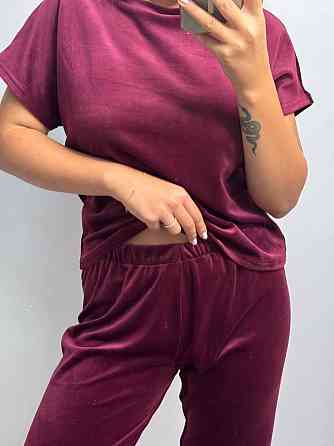 Пижама-комплект (футболка+шорти+штаны) из плюш-велюра Бордо XXL Харьков