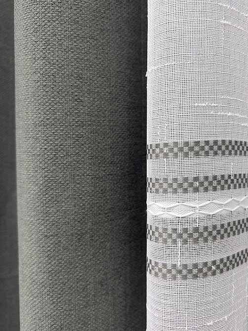 Комплект штор VR-Textil Шеніл 200х270 2шт і Тюль 500х270 1592ш-1428т Сірий з білим 71-201/6 Київ - фото 5