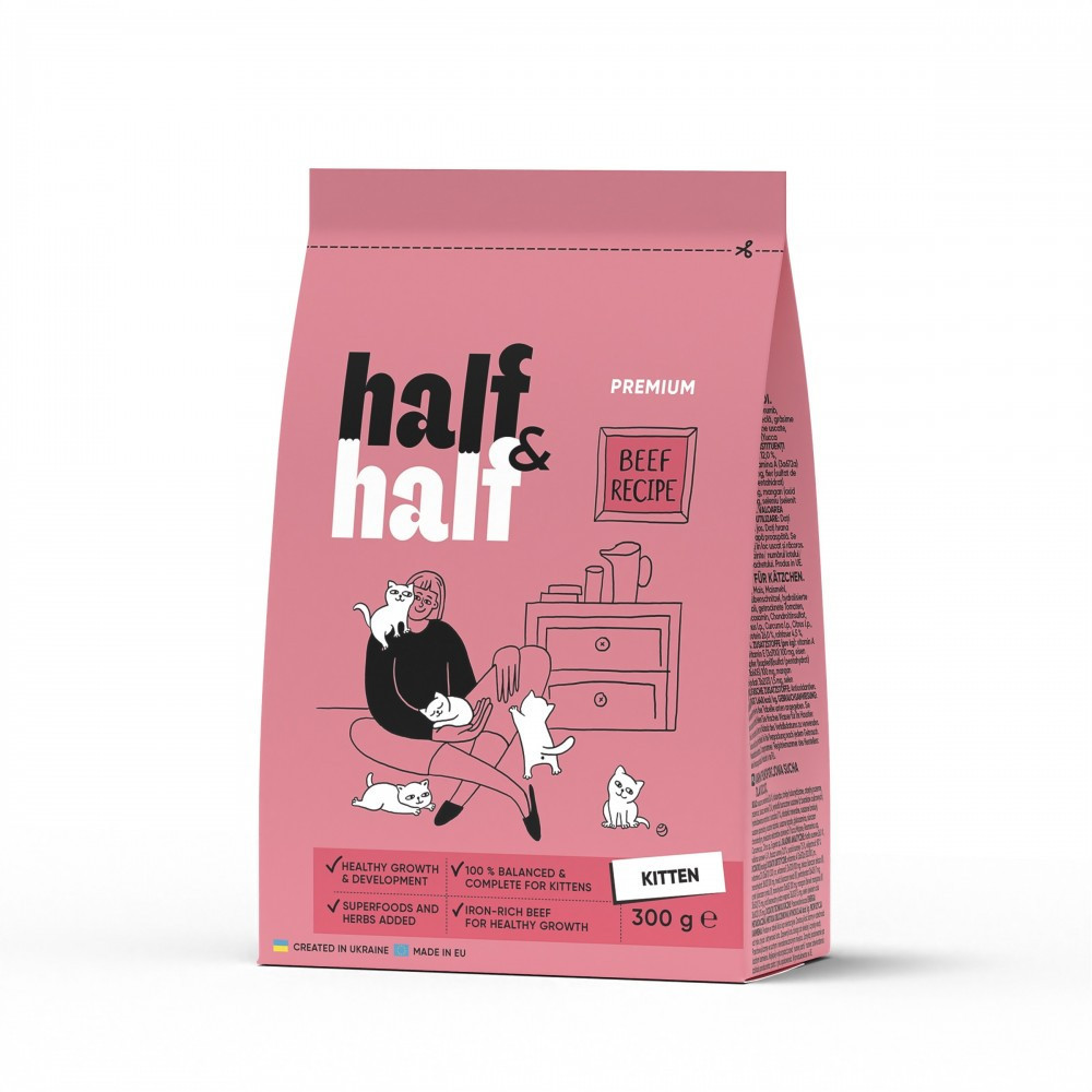 Сухой корм Half&Half для котят, с говядиной, 300 г Винница - изображение 1