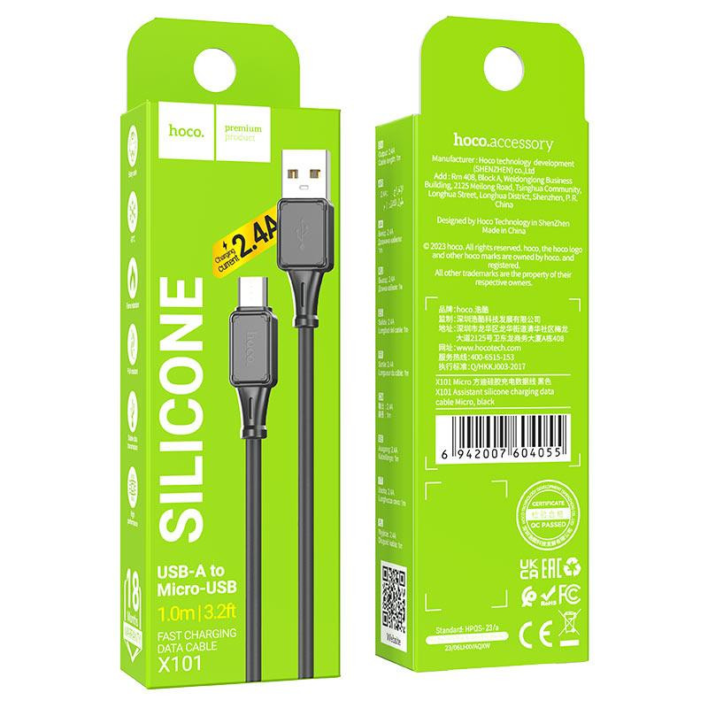 Кабель HOCO X101 Assistant silicone charging data cable Micro Black Киев - изображение 2