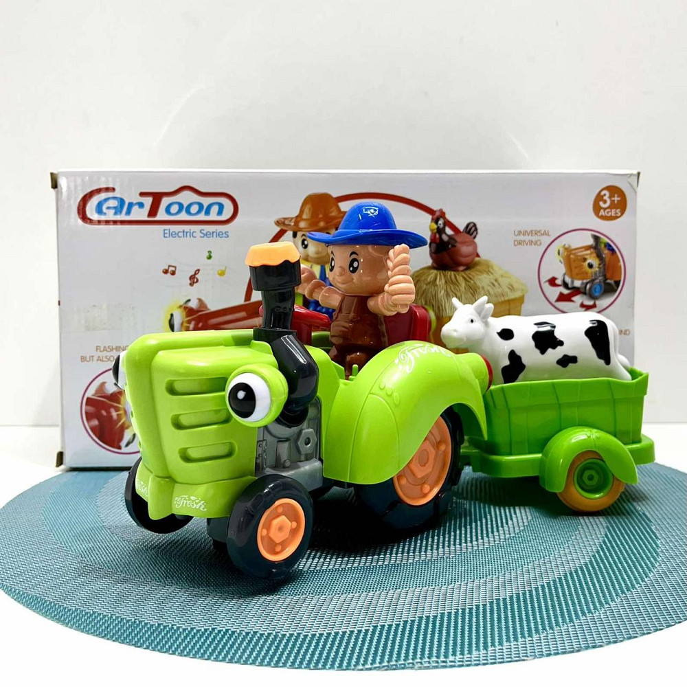 Трактор з причепом світло мелодія вільне колесо знімний причіп фігурка корови Зелений (HD 963) Чернігів - фото 9