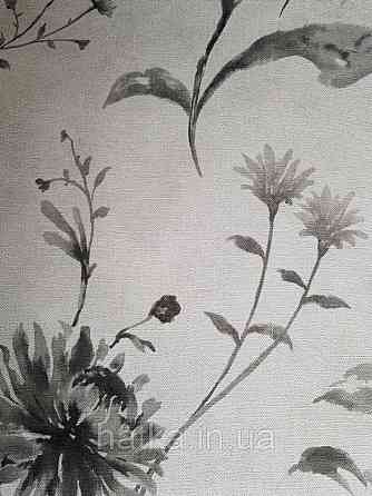 Шпалери вінілові на флізелін Marburg Shades гарячого тиснення квіти прованський стиль чорні на ясно сірому Київ