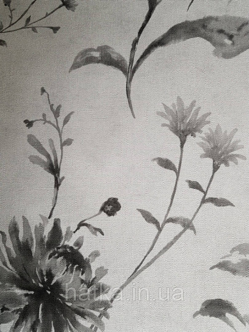 Шпалери вінілові на флізелін Marburg Shades гарячого тиснення квіти прованський стиль чорні на ясно сірому Київ - фото 1