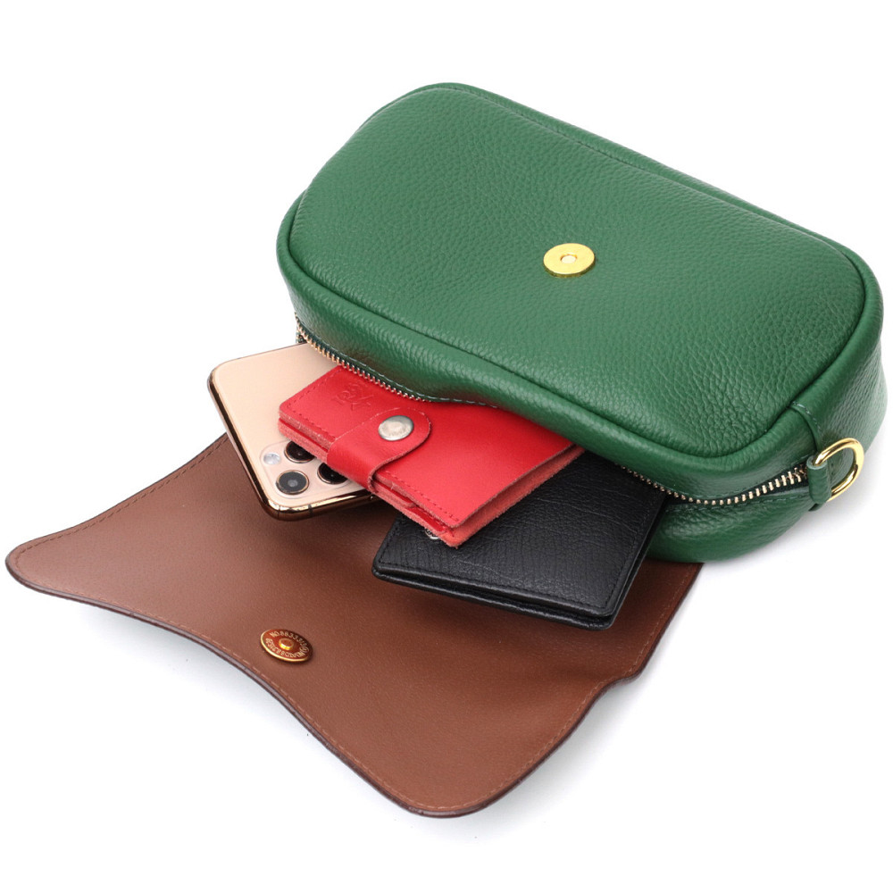 Кожаная женская сумка в красивом цвете и с фигурным клапаном Vintage 22430 Зеленая Киев - изображение 8