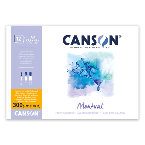 Склейка для акварели MONTVAL А3 300г/м2 12л натуральный белое среднее зерно Canson Киев
