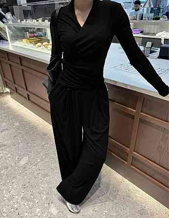 Женский стильный повседневный костюм двойка вискоза Черный Одесса