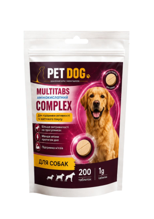 Кормовая добавка PET DOG MULTITABS аминокислотный комплекс и поддержание активности и мышечного тонуса для собак, 200 таблеток Винница