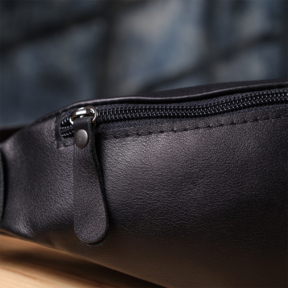 Сумка бананка для чоловіків з гладкої натуральної шкіри Чорний (SHVIGEL) Київ - фото 4