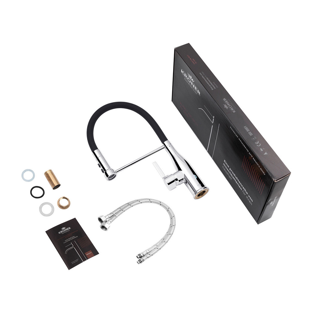 Змішувач для кухні з гнучким виливом Kroner KRP Ersel - C03111BLK хром/чорний Київ - фото 9