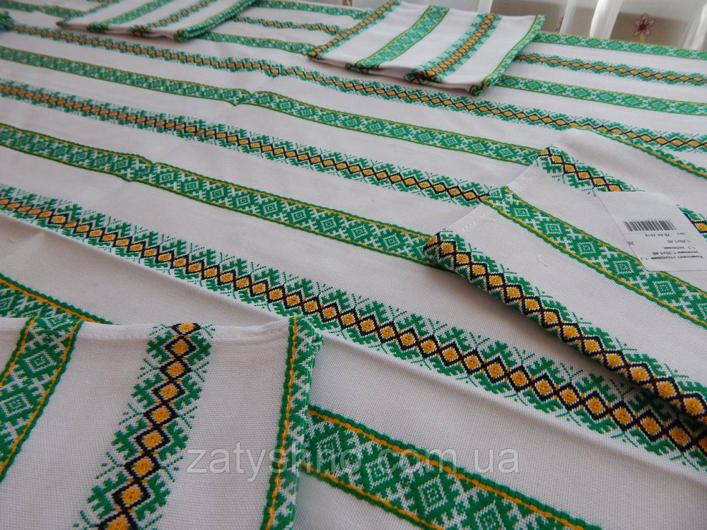Скатертина зелена вишита на бавовні Київ - фото 3