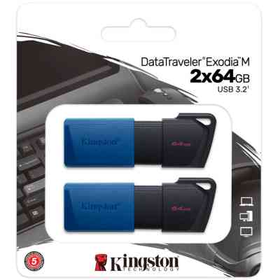 USB флеш накопичувач Kingston 2x64GB DataTraveler Exodia M Black/Blue USB 3.2 (DTXM/64GB-2P) Вінниця