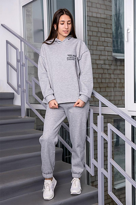 Жіночий спортивний теплий костюм, сірий меланж, тринитка топ Київ - фото 2