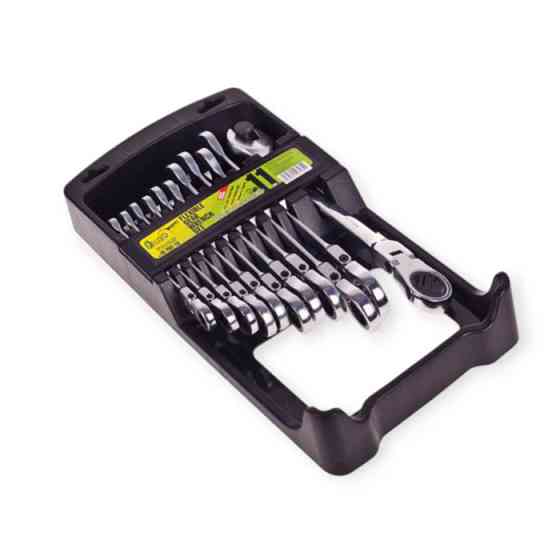 Набор ключей рожково-накидных с трещеткой 8-19 мм 11 шт (планшет) CrV шарнирные Мукачево