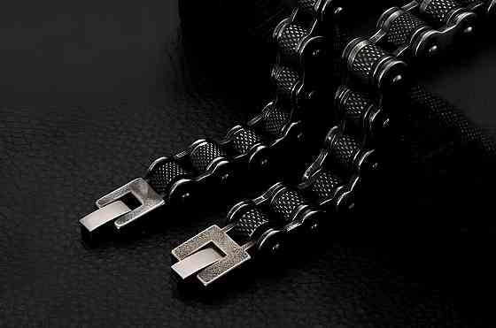 Чоловічий браслет RESTEQ з нержавіючої сталі у вигляді мотоциклетного ланцюга 23 см — чорний браслет зі сталі 316L Київ