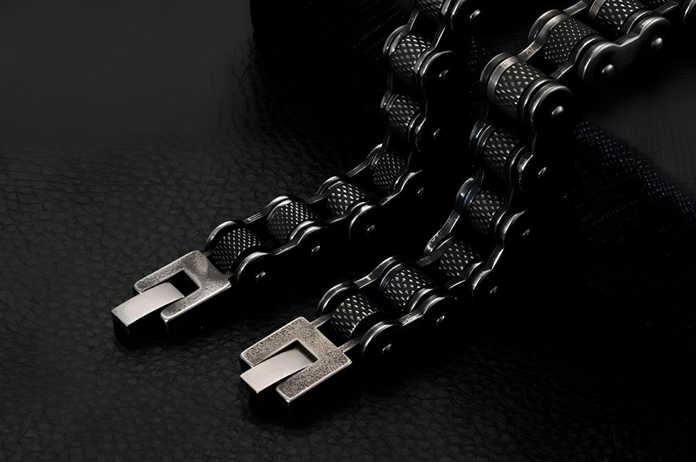 Чоловічий браслет RESTEQ з нержавіючої сталі у вигляді мотоциклетного ланцюга 23 см — чорний браслет зі сталі 316L Київ - фото 4