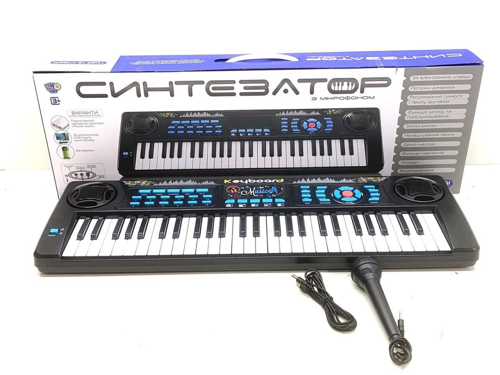 Синтезатор-піаніно Limo Toy дитячий з мікрофоном та USB 54 клавіші Чорний (M 5499) Чернігів - фото 1