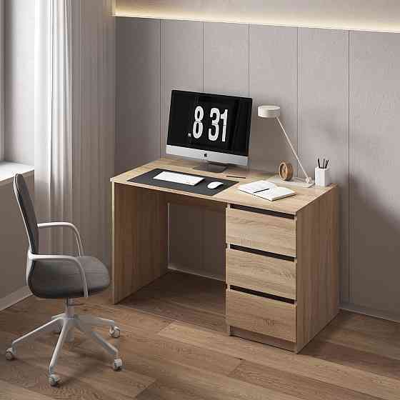 Компьютерный стол VAYS, письменный, современный, с тумбой cправа, 3 ящика з фасадами без ручек R-1 Дуб Сонома-Венге Темный планки Львов