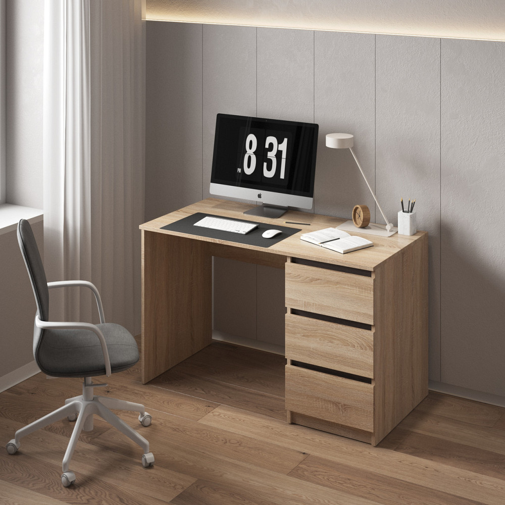 Компьютерный стол VAYS, письменный, современный, с тумбой cправа, 3 ящика з фасадами без ручек R-1 Дуб Сонома-Венге Темный планки Львов - изображение 1