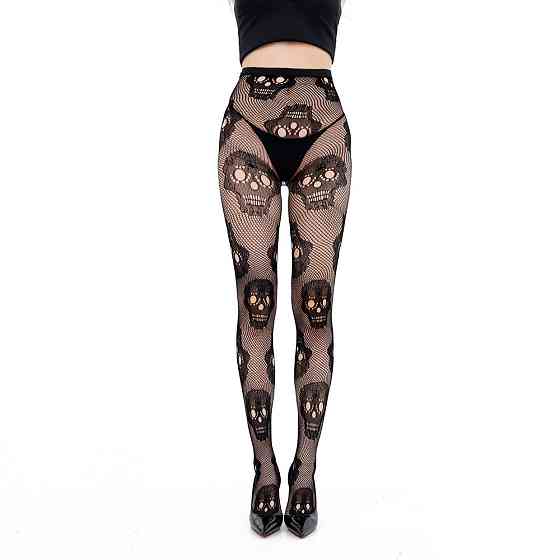 Колготки с черепами на хэллоуин в сетку one size черный Киев