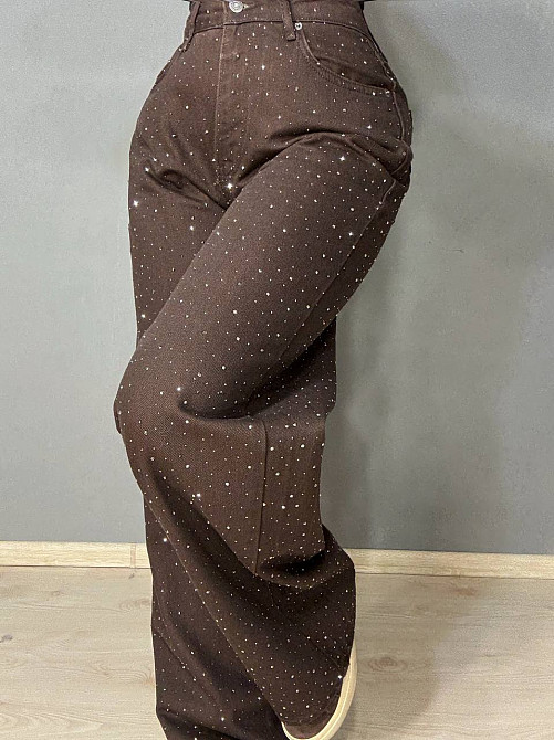 Джинси жіночі Dk-49 1720 Palazzo Baggy з камінцями широкі коричневі, коричневий, 38, 38, 77 см, 112 см Київ - фото 17