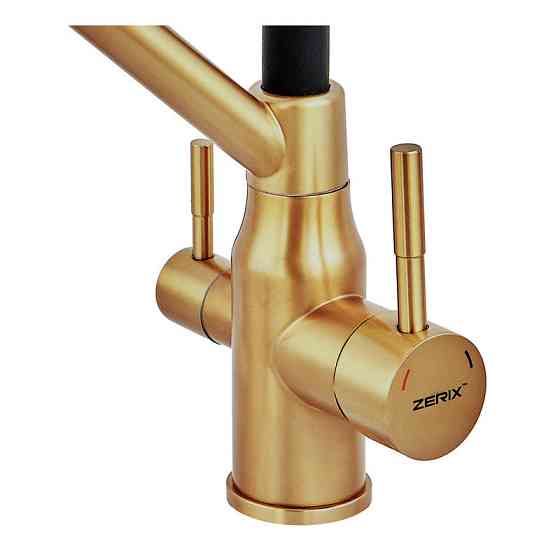 Змішувач для кухні з силіконовим виливом Zerix MAG-021 Brushed Gold Refl.Black з нержавіючої сталі  SUS304 з виходом для питної Харків