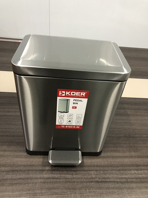 Мусорное ведро с плавным закрытием прямоугольное Koer TC-010315-02 15 л цвет нержавейка (KR5603) Киев - изображение 8