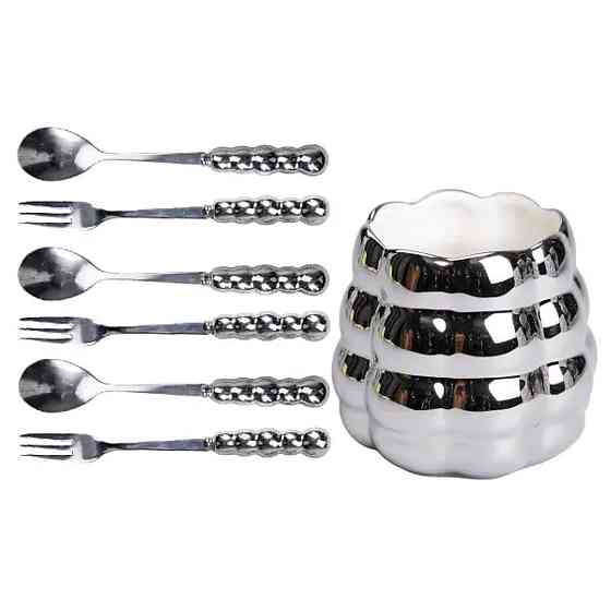 Набір десертних виделок і ложок на 3 персони з підставкою з порцелянау 7 предметів Сірий HP-20-61 Коломия